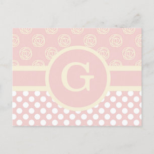Single Custom Monogram Polka Dot und Rose Postkarte