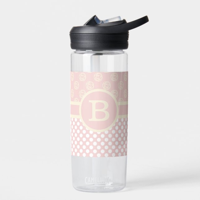 Single Custom Monogram Polka Dot und Rose Trinkflasche (Links)