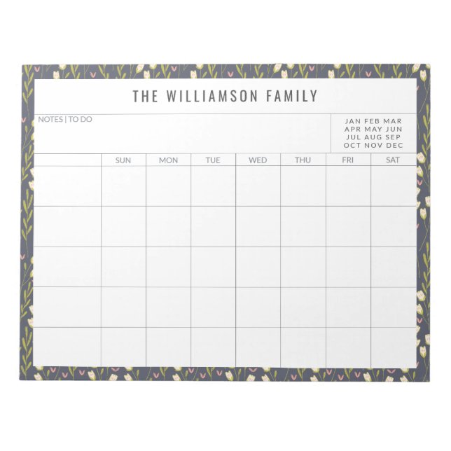 Single Floral Border Family Planner Calendar Notizblock (Vorderseite)