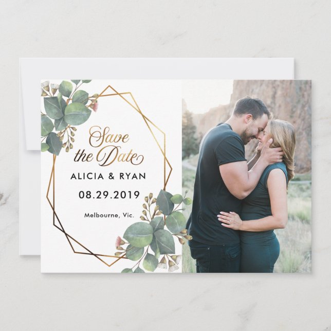 Single Foto Eukalyptus Geoframe Save the Date (Vorderseite)