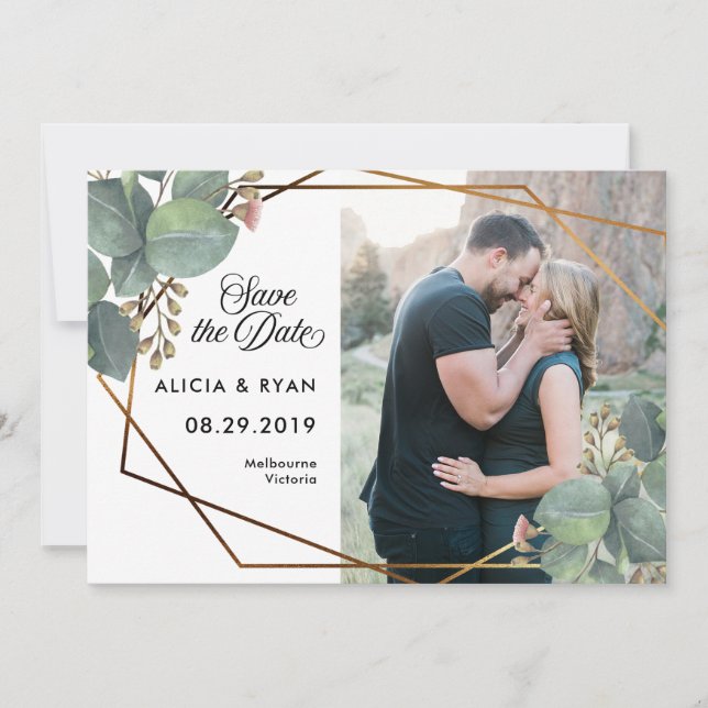 Single Foto Eukalyptus Geoframe Save the Date (Vorderseite)