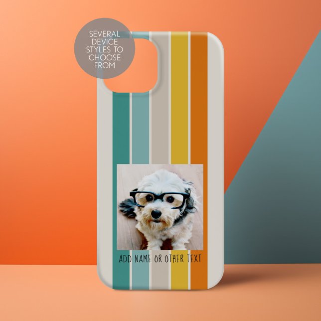 Single Foto Gallery - Retro Streifen aquamarin ora Case-Mate iPhone Hülle (Personalize a Phone Case with your photos and monogram)