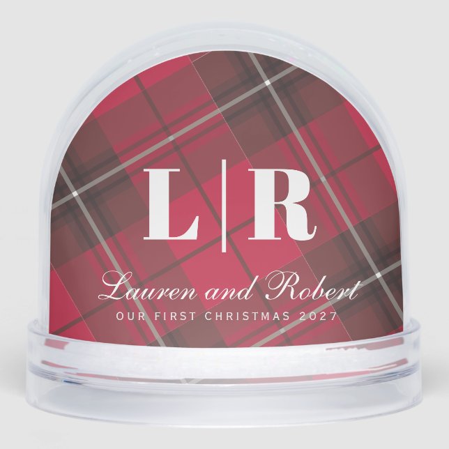 Single Foto Neuvermählter Karierter Urlaub Schneekugeln (Vorderseite)