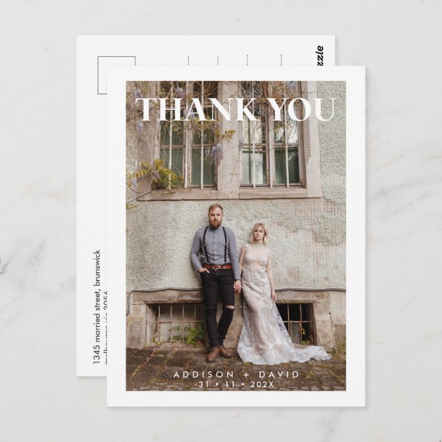 Single Foto Wedding White Danke Postcard Postkarte (Vorne/Hinten)