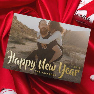 Single Fun Merry Christmas Family Gold Foto Foil Folien Feiertagspostkarte