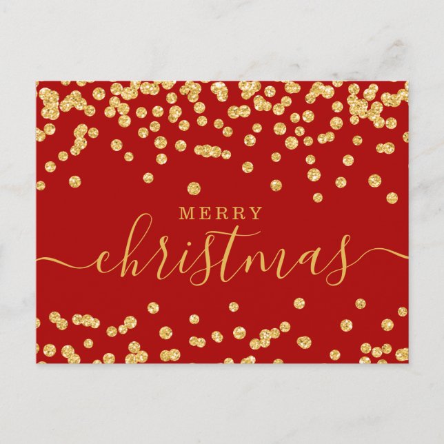 Single GOLD Christmas Holidays Glitter Red Feiertagspostkarte (Vorderseite)