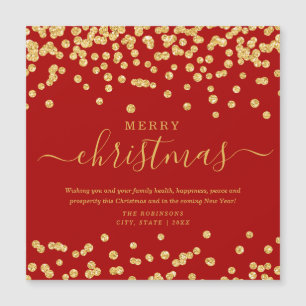 Single GOLD Christmas Holidays Glitter Red Magnetkarte
