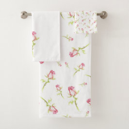 Single Handgestrichene Wasserfarbe Rosa Rote Rose Badhandtuch Set