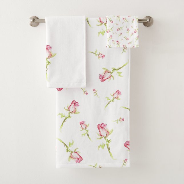 Single Handgestrichene Wasserfarbe Rosa Rote Rose Badhandtuch Set (Insitu)