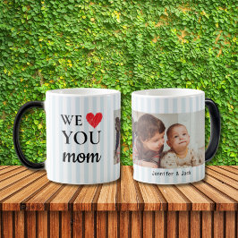 Single Heart Blue Streifen Wir Liebe Mama Foto Verwandlungstasse