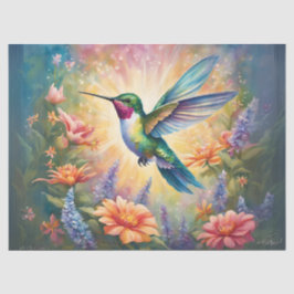 Single Hummingbird im Blumengarten Seidenpapier