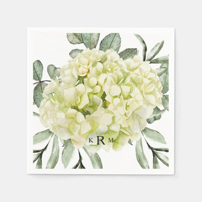 Single Hydrangea Black Monogram Cocktail Serviette (Vorderseite)