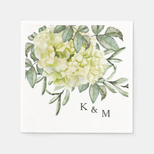 Single Hydrangea Foliage Monogram Cocktail Napkins Serviette