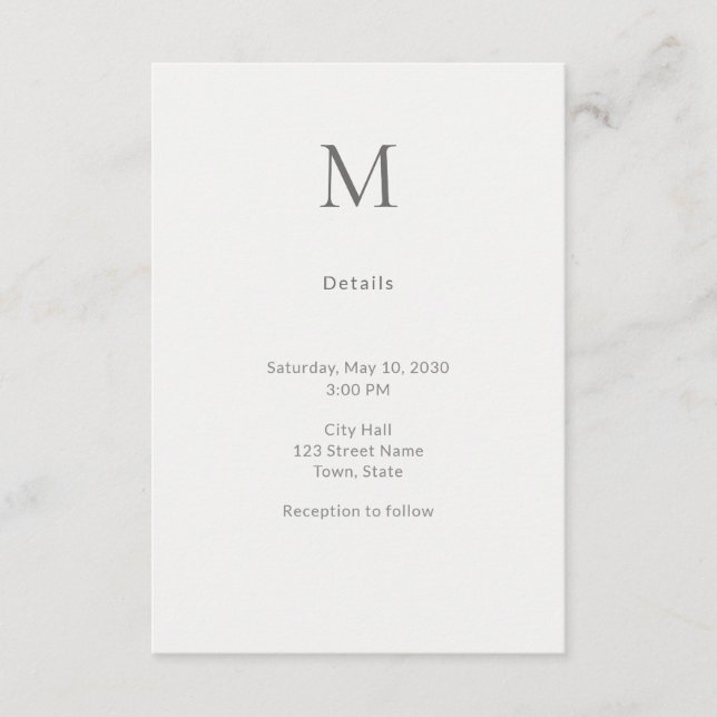 Single Initial Civil Wedding Details Card Begleitkarte (Vorderseite)