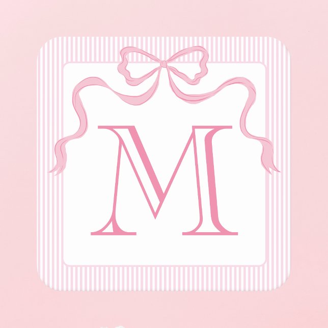 Single Letter Monogram Pink Bow, benutzerdefiniert Rechteckiger Pappuntersetzer (Von Creator hochgeladen)
