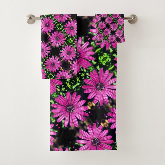 Single Lila African Daisy Blume Muster Badhandtuch Set (Insitu)