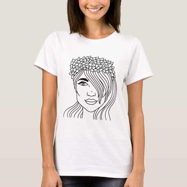 Single Line-Frau konfrontiert Kunst T - Shirt Desi (Vorderseite)