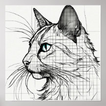 Single Lines Grid Sketch von Black Cat Silhouette