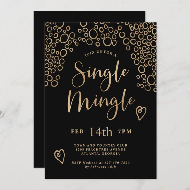 Single Mingle Valentine Party Black and Gold Einladung (Vorne/Hinten)