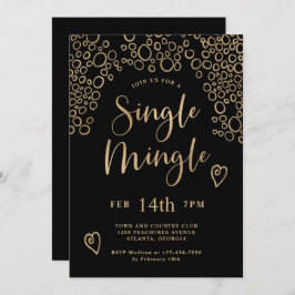 Single Mingle Valentine Party Black and Gold Einladung