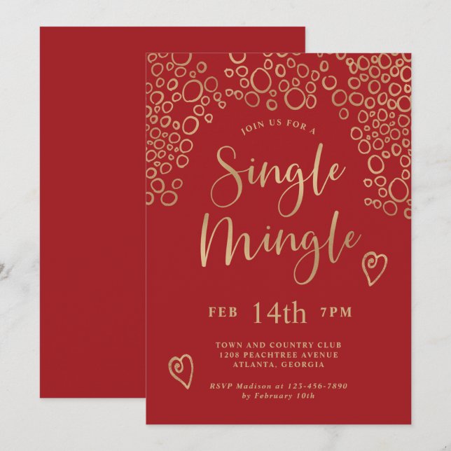 Single Mingle Valentine Party Red and Gold Einladung (Vorne/Hinten)