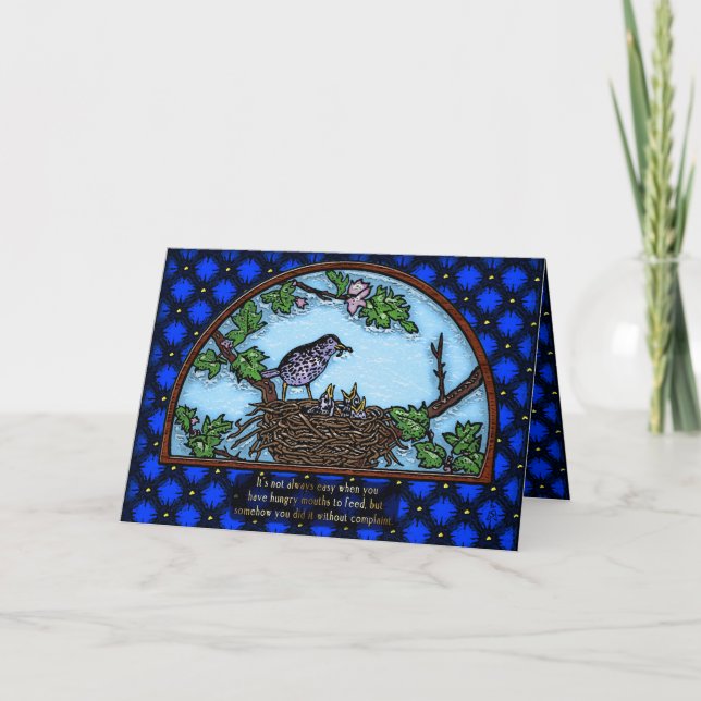 Single Momma Bird Füttre Babys im Nest Karte (Vorderseite)