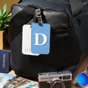 Single Monogram Blue und White Luggage Tag Gepäckanhänger