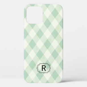 Single Monogram Gerahmt auf Mint und Green Gingham Case-Mate iPhone Hülle