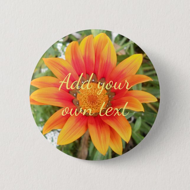 Single Orange Blume Benutzerdefinierter Text Button (Vorderseite)