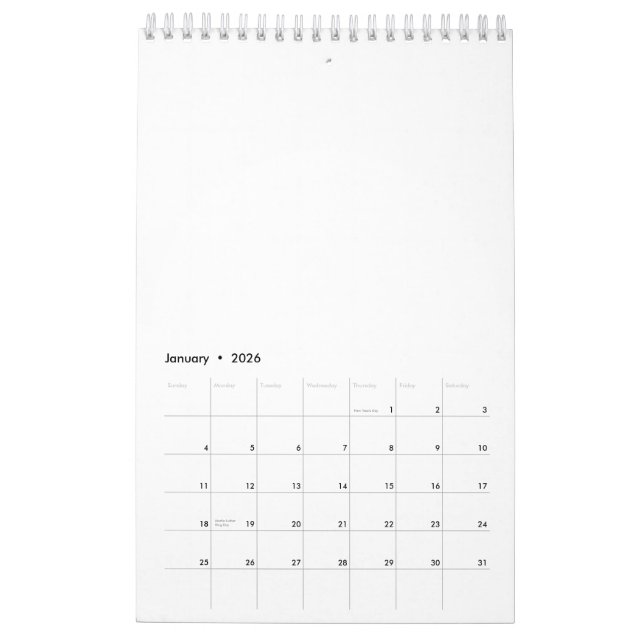 Single Page SmallCalendar, White Kalender (Jan 2026)