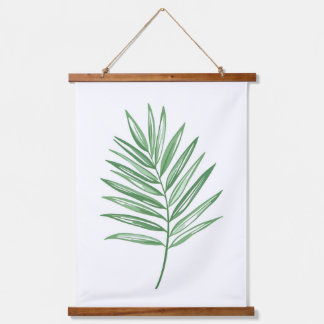 Single Palm Leaf Illustration Wandteppich Mit Holzrahmen
