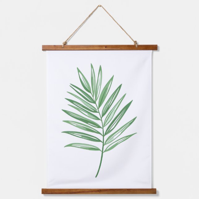 Single Palm Leaf Illustration Wandteppich Mit Holzrahmen (Vorderseite)