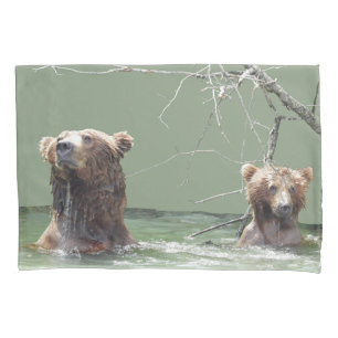 Single Pillowcase, Standardgröße mit Grizzlybären Kissenbezug