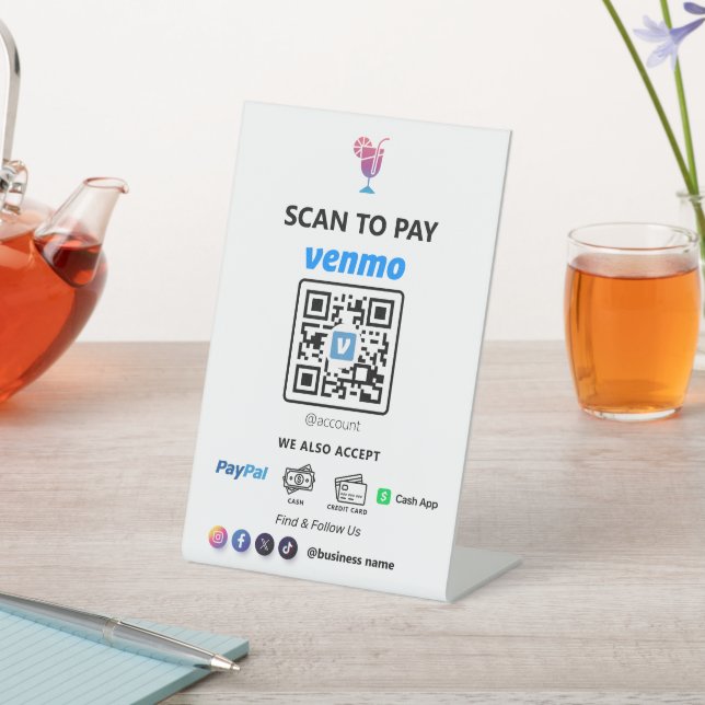 Single QR Code Zahlung | Weißer Scan zu bezahlen Sockelschild (In SItu)