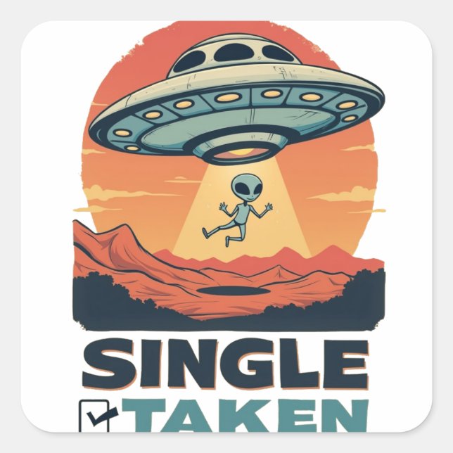 Single Raumschiff Entführung Alien Valentine Quadratischer Aufkleber (Vorderseite)