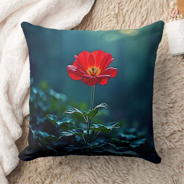 Single Red Bloom Focus Design Kissen (Decke)