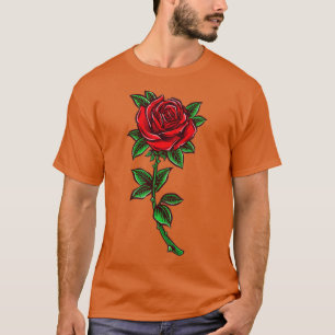 Single Red Rose Flower Romantic Love  T-Shirt