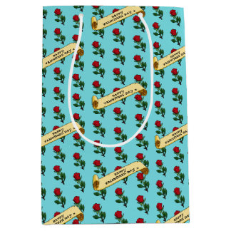 Single Red Rose Happy Valentine's Day 80s Retro Mittlere Geschenktüte