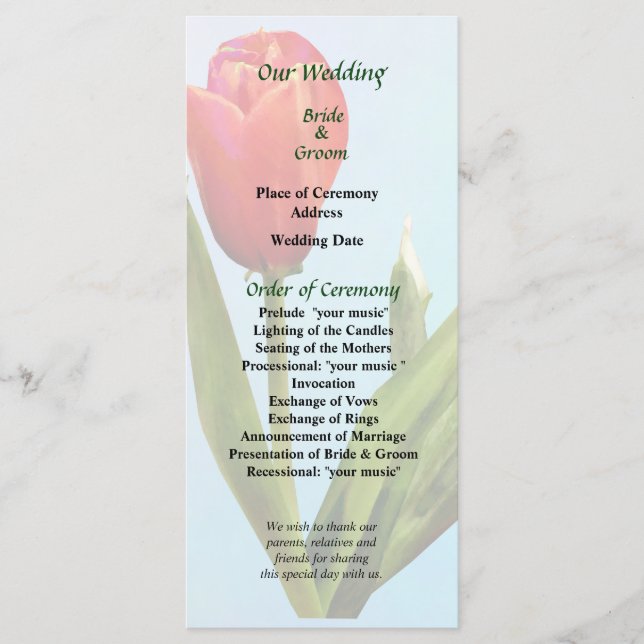 Single Red Tulip Wedding Program Programm (Vorderseite)