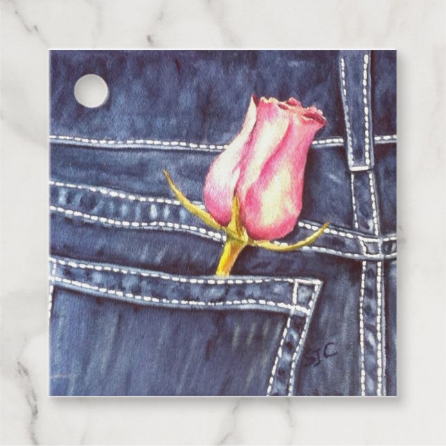 Single Rosa Blume Geschenkanhänger (Vorderseite)