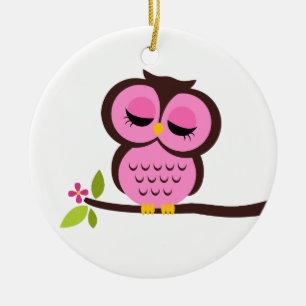 Single-rosa Eule Keramik Ornament