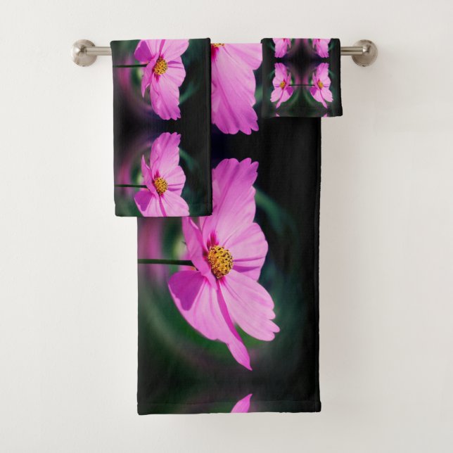 Single Rosa Kosmos Blume Abstraktes Muster Badhandtuch Set (Insitu)