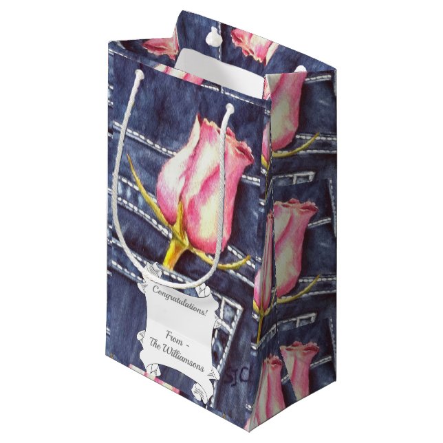 Single Rosa Rose Kleine Geschenktüte (Vorderseite Schrägansicht)