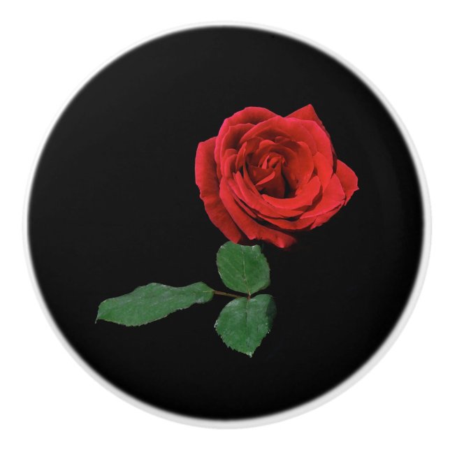 Single Rote Rose Blume Keramik Knoblauch Keramikknauf (Vorderseite)