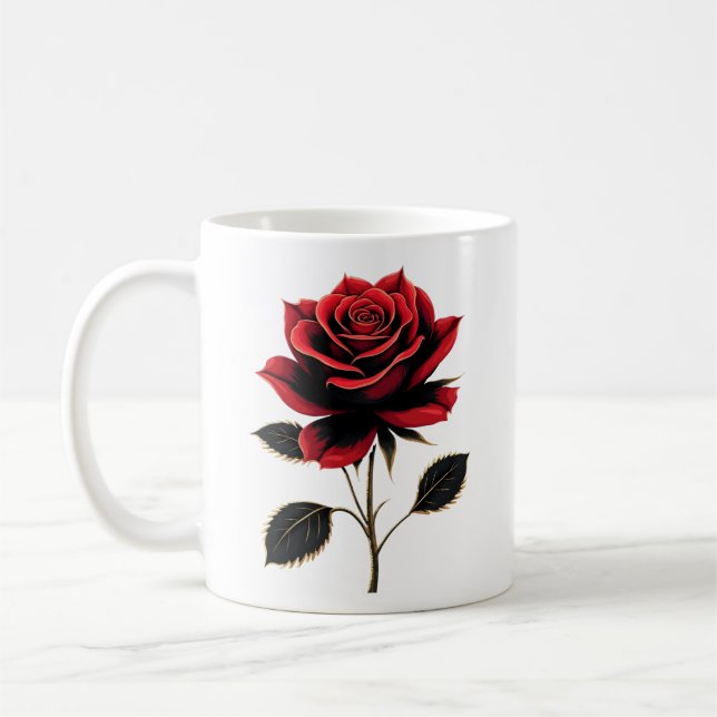 Single Rote Rose Blume Liebe Gartenarbeit Kaffeetasse (Links)
