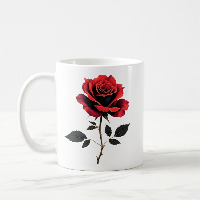 Single Rote Rose Blume Liebe Gartenarbeit Kaffeetasse (Links)