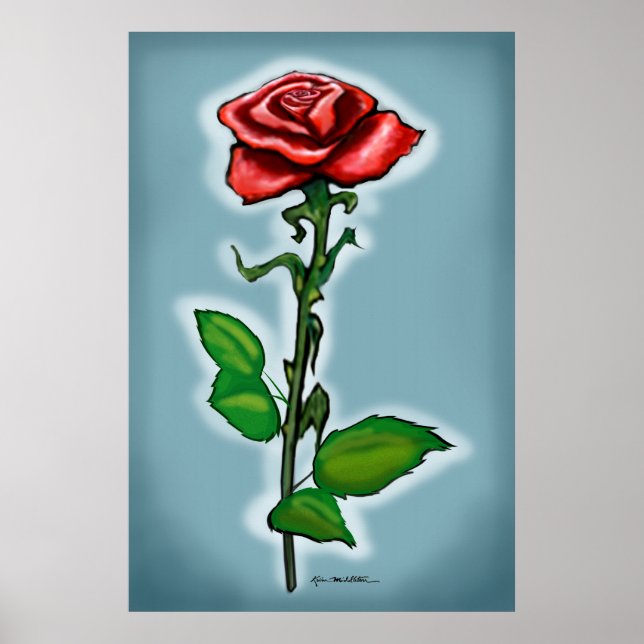 Single-Rote Rose drucken Poster (Vorne)