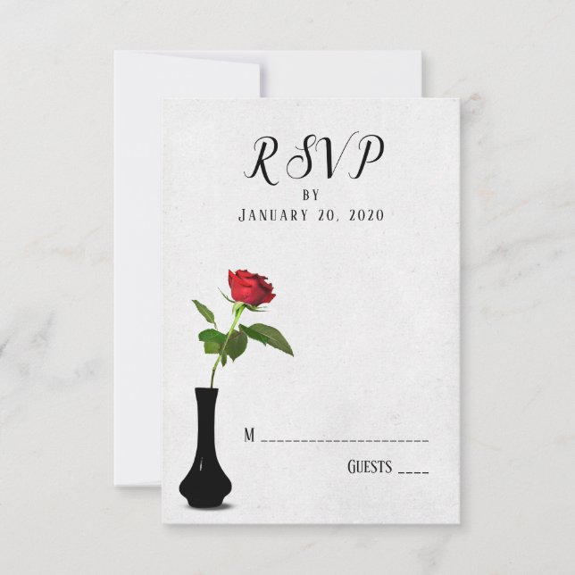 Single rote Rose Hochzeit RSVP in Vase Karte (Vorderseite)