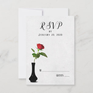 Single rote Rose Hochzeit RSVP in Vase Karte
