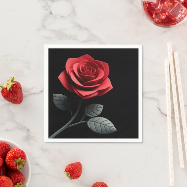 Single Rote Rose-Hochzeit- Serviette (Beispiel)